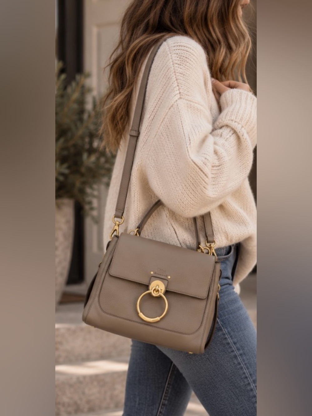 Limited Edition Chloe Small Tess Day Bag Calfskin Leather Motty Grey Tan